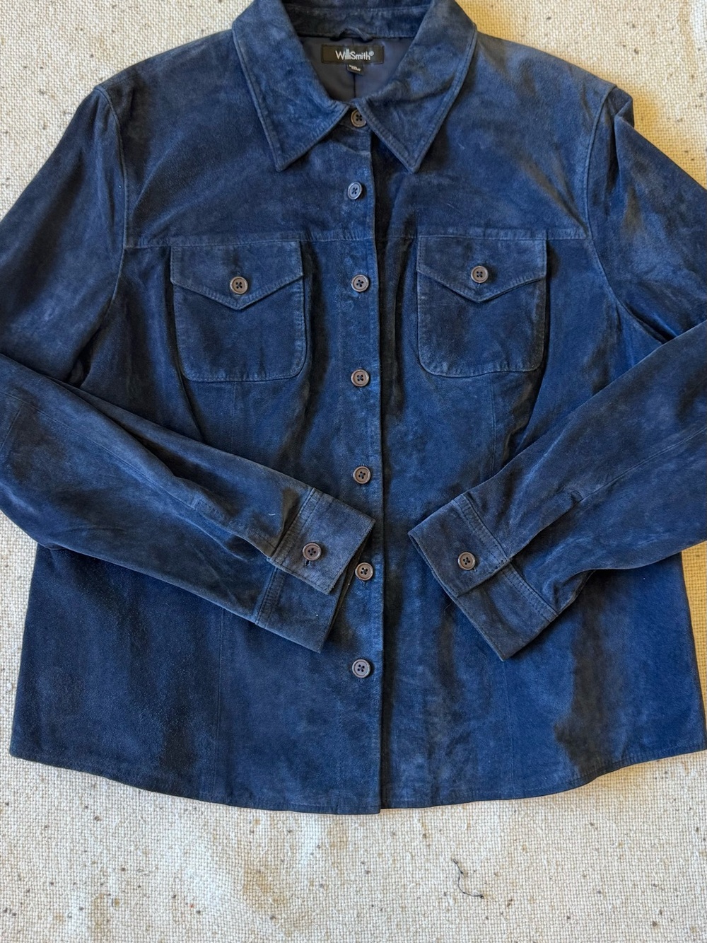 WilliSmith XL Navy Blue Genuine Leather Suede Shirt Jacket Shacket Vintage 90s